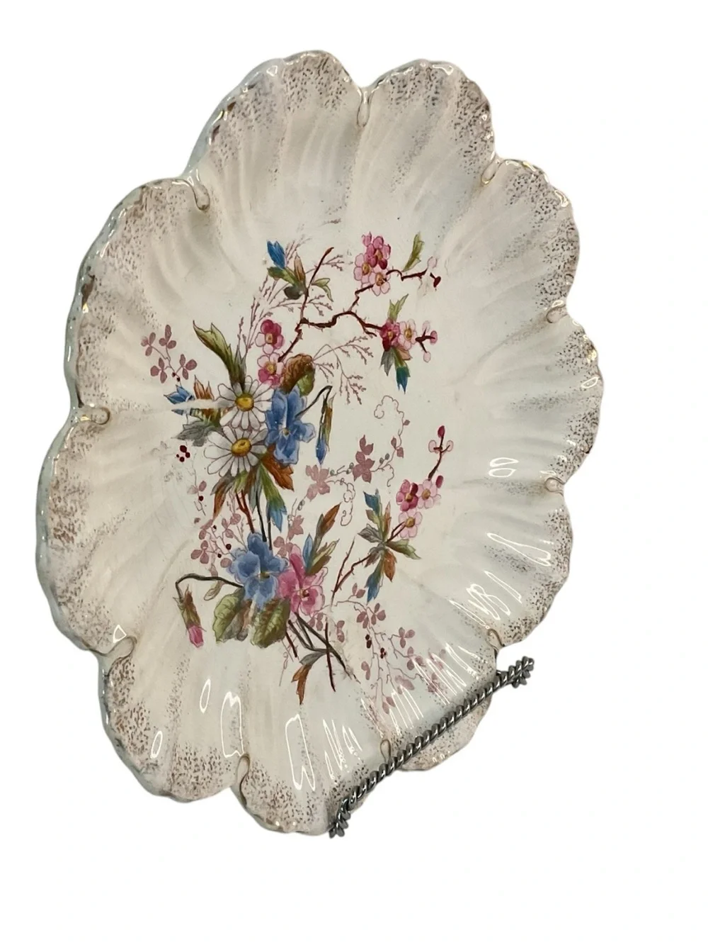 Antique Franz Anton Mehlem Royal Bonn Germany Floral Scalloped Plate 9 3/8”